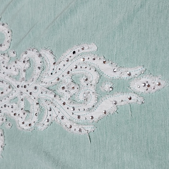 MISS ME MINT GREEN EMBROIDERED RHINESTONES OPEN STRAP V-BACK TOP PRICE FIRM - Picture 5 of 15